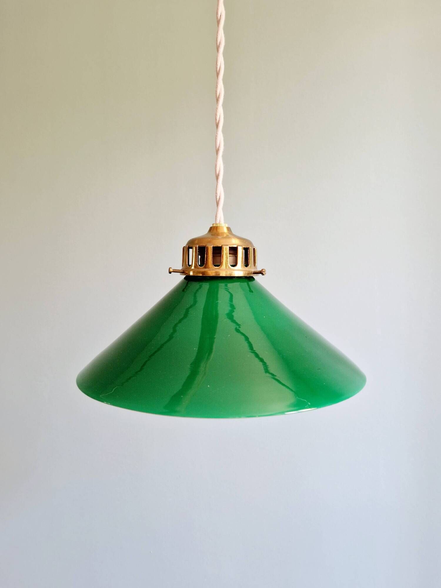 Art Deco pendant light in conical green opaline, 1920s-30s