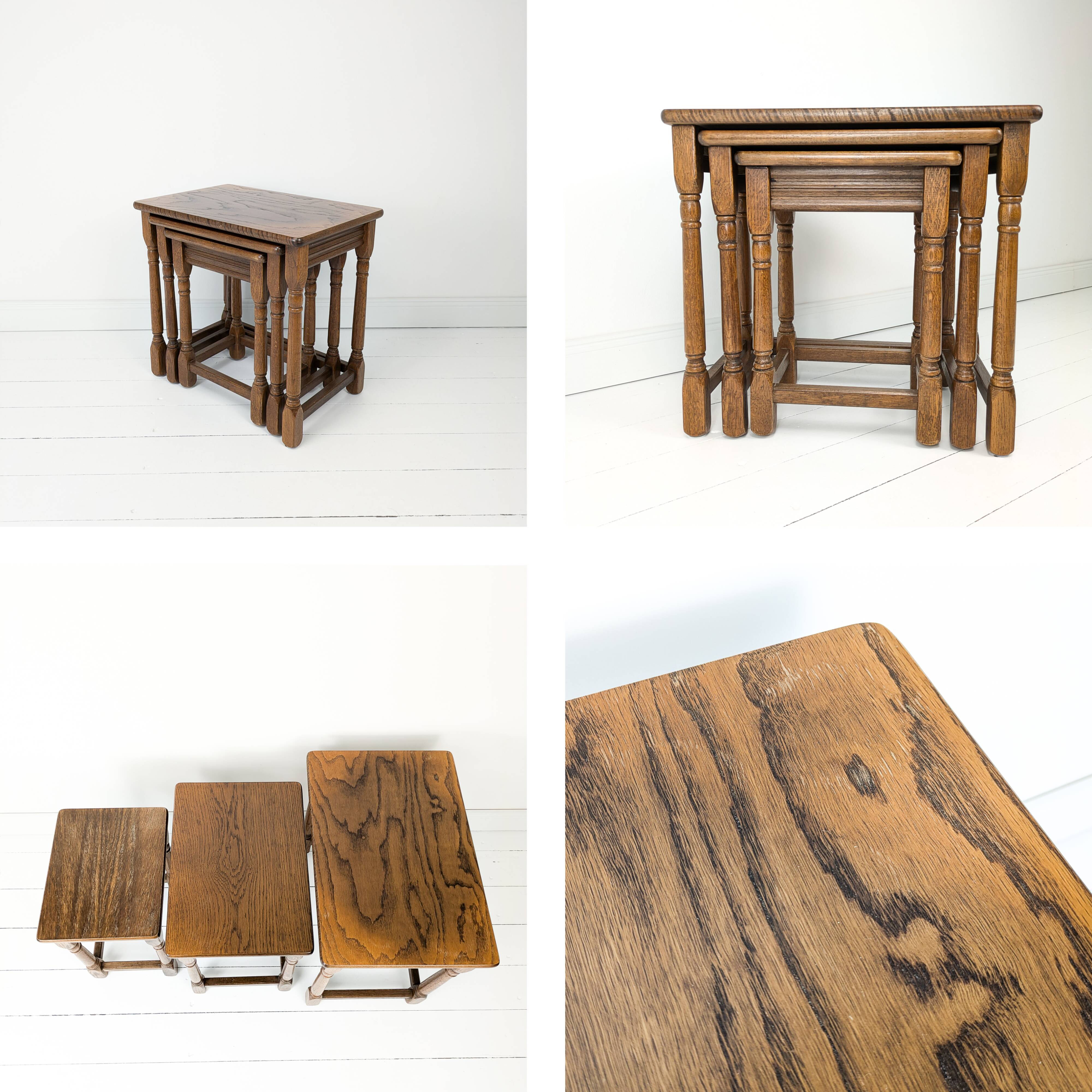 Lot de 3 tables d'appoint Mid Century Vintage en bois massif Landhaus Rustikal Banc de fleurs Tabour