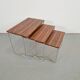 Tables gigognes en chrome et bois de Brabantia, années 1970, ensemble de 3