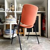 Peach cotton and black metal chair, 1960s