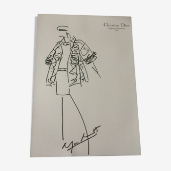 Croquis de mode Christian dior vintage et sa photographie de presse