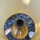 Handmade lamp in mustard glazed ceramic, vegetal lampshade
