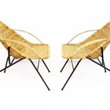 Pair Of 1950s French "Gazelle" Chairs In Rattan Wicker & Tubular Steel