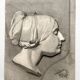 Old academic drawing, profile portrait of a woman by Deleiderrier 1901