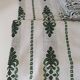 Vintage beige Basque linen with green patterns: tablecloth and 8 napkins.