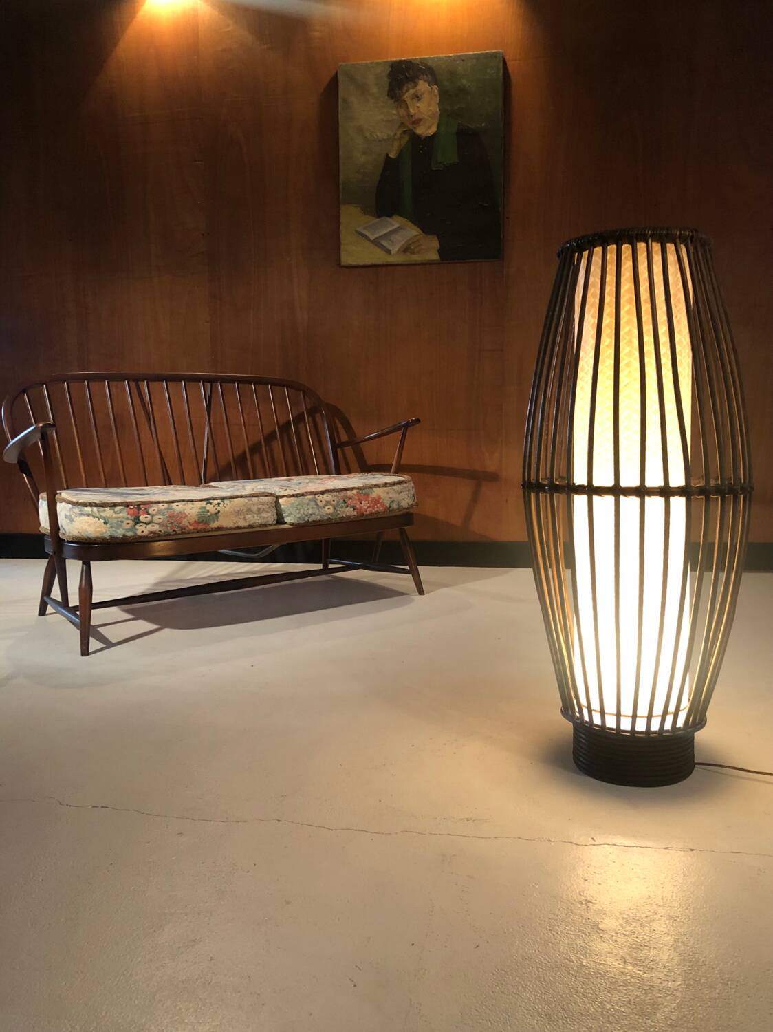 Large rattan floor lamp 1960
