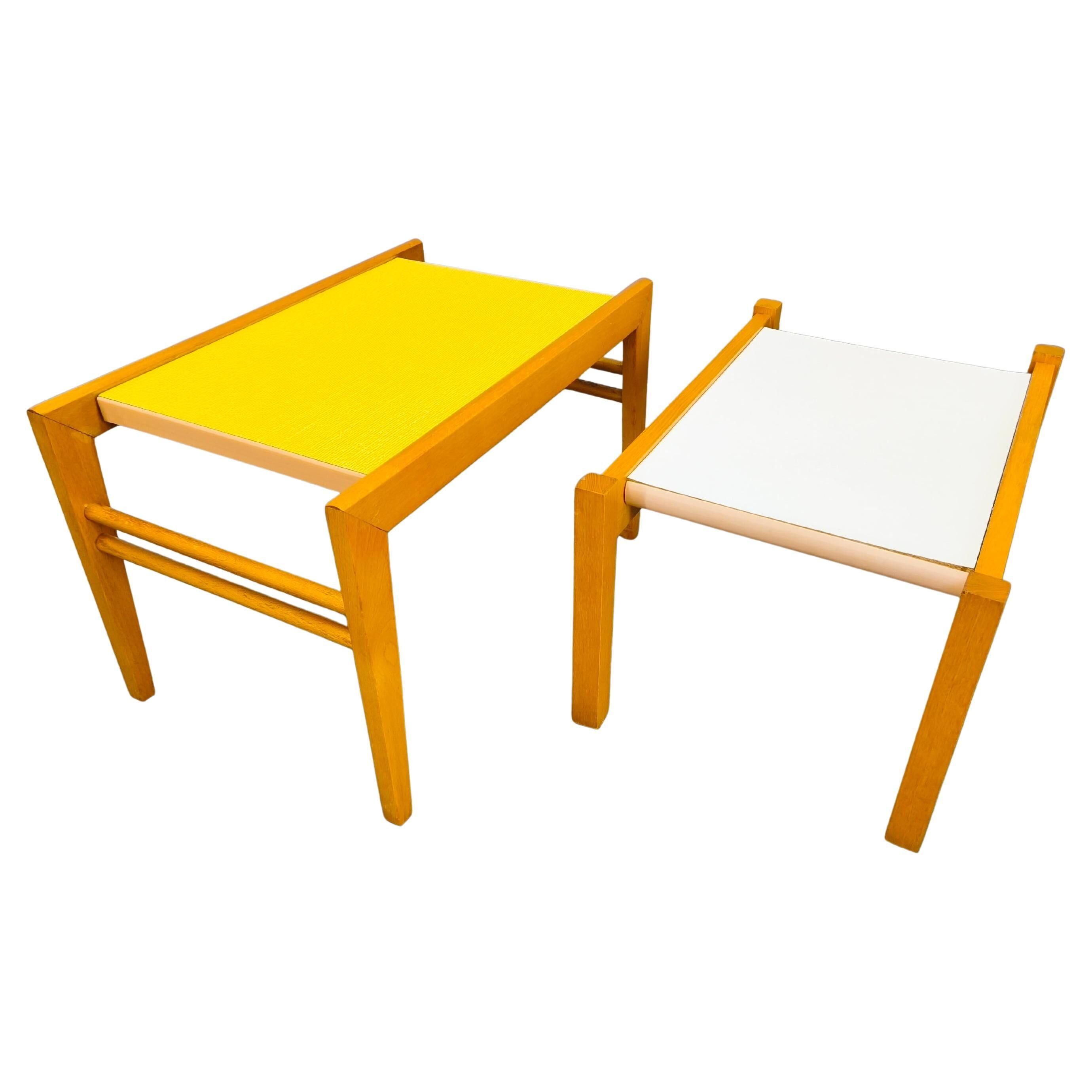 Mid Century Beech Plant Stands with Umakart Tops, 1970s Set