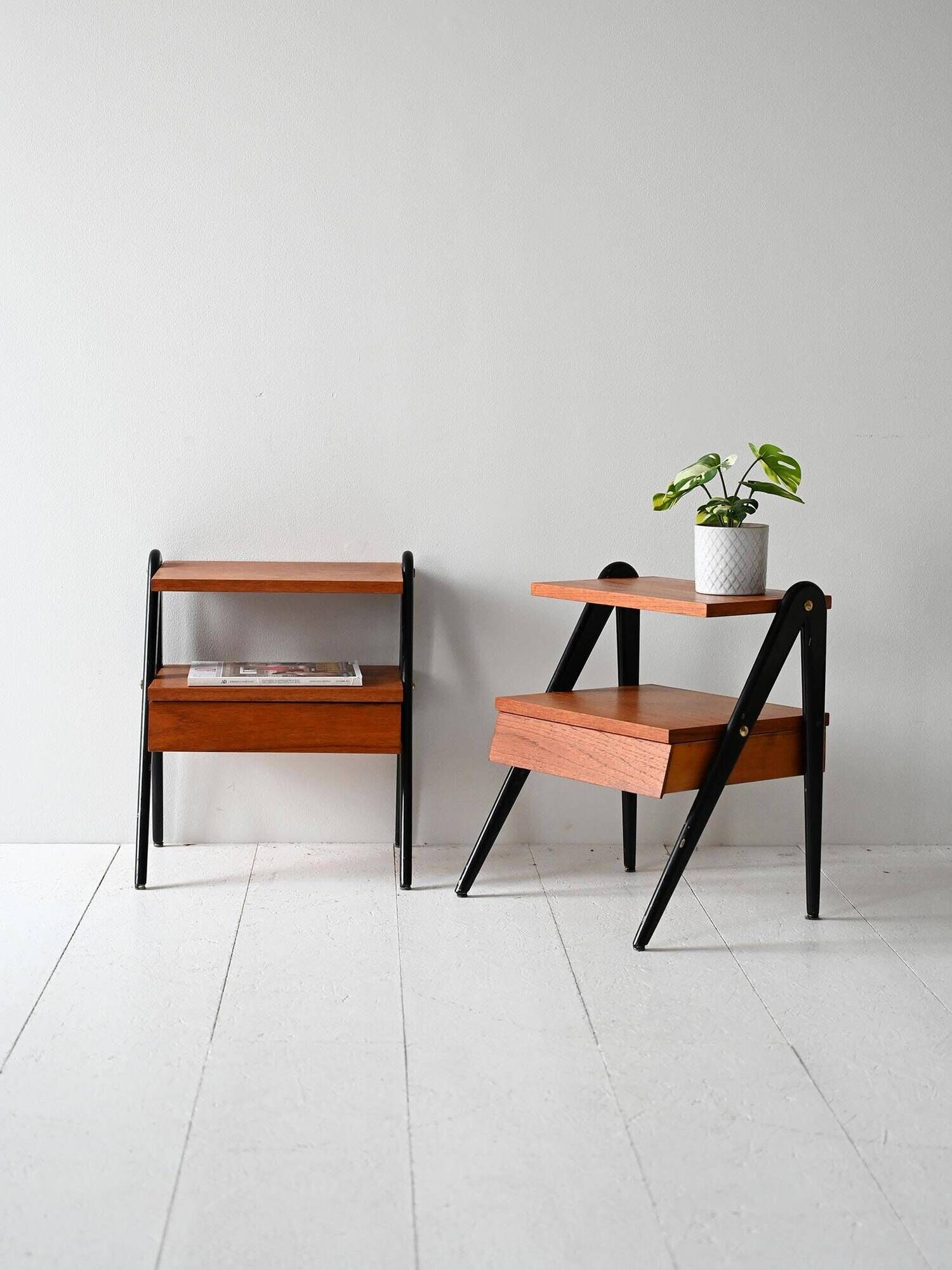 Pair of 1960s Scandinavian nightstands with black detail