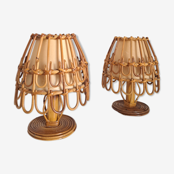 Pair of vintage bamboo lamps