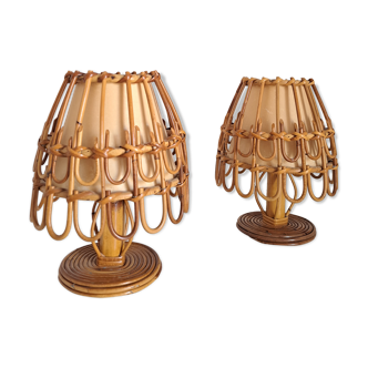 Pair of vintage bamboo lamps