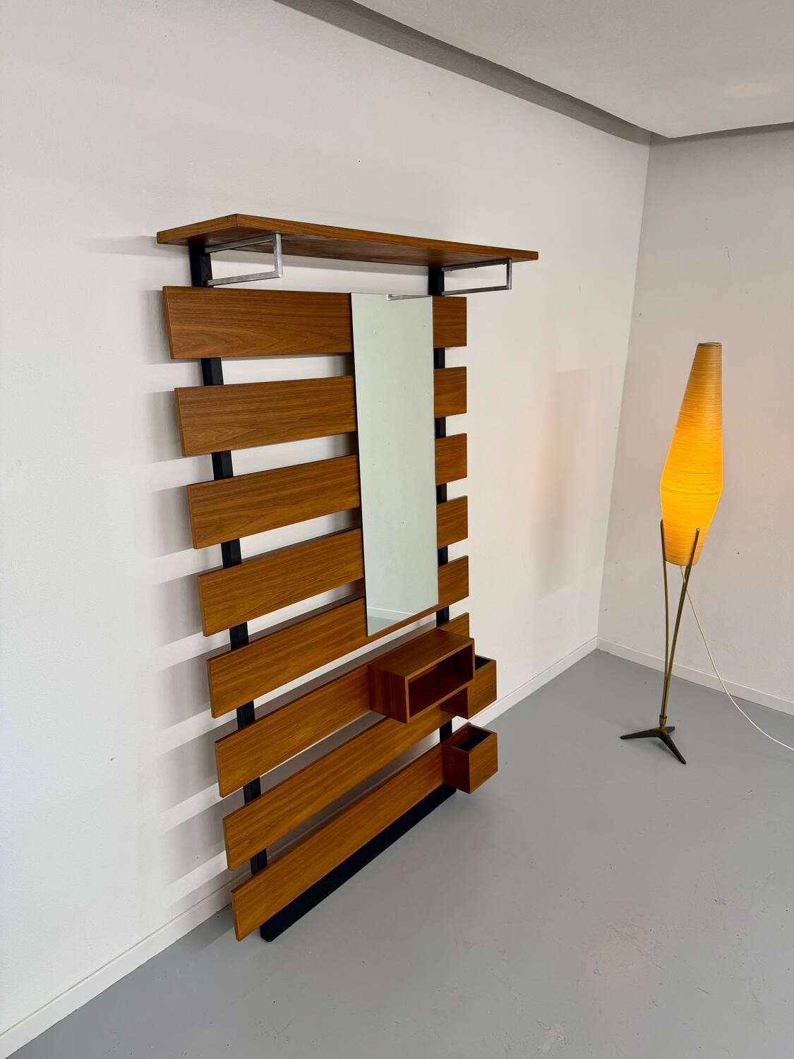 Scandinavian design teak wall unit with entrance door from the 70s