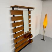 Scandinavian design teak wall unit with entrance door from the 70s