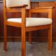 Armchair by André Sornay, stained solid beech & beige faux leather. 1980