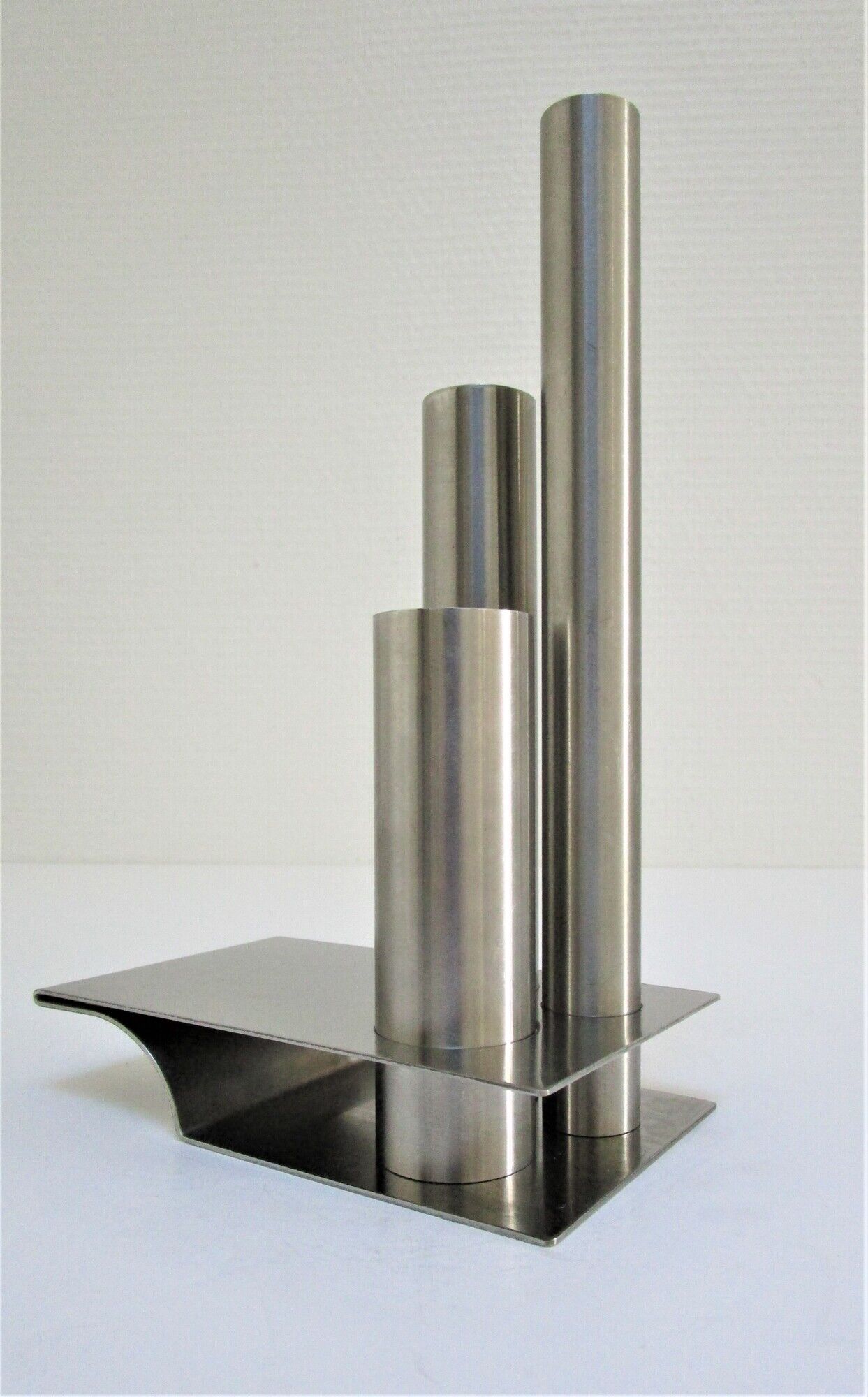 Sculptural vase stainless steel tubes design 70s space age letang remy