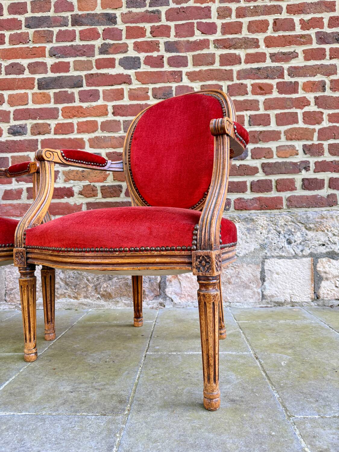 Pair Of Louis XVI Style Medallion Armchairs XIX Eme Century