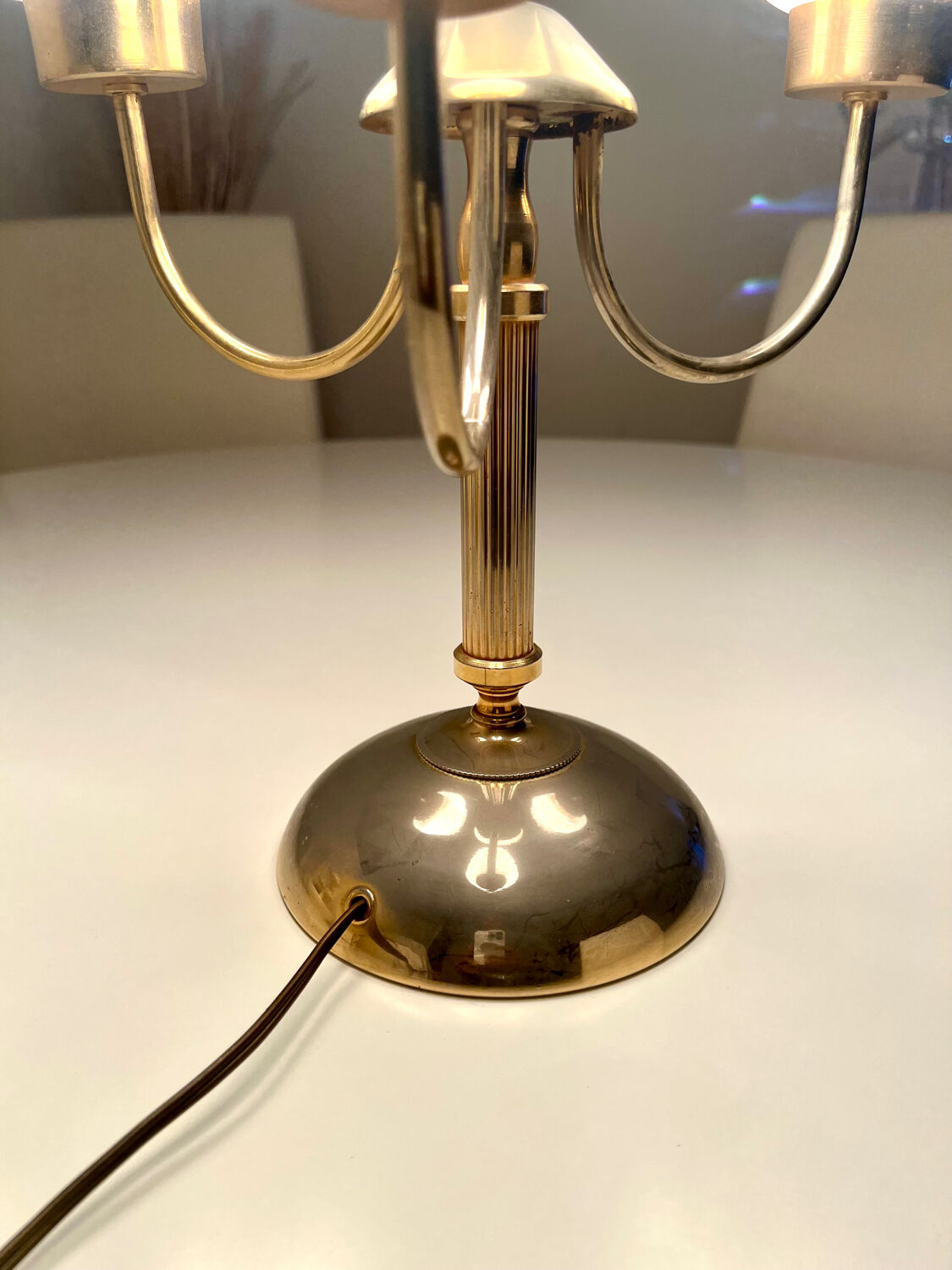 Vintage table lamp with 5 lights – frosted glass and gold metal