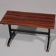 Mid-century Italian bench 1960s with black metal frame, gilded brass legs and solid teak slats