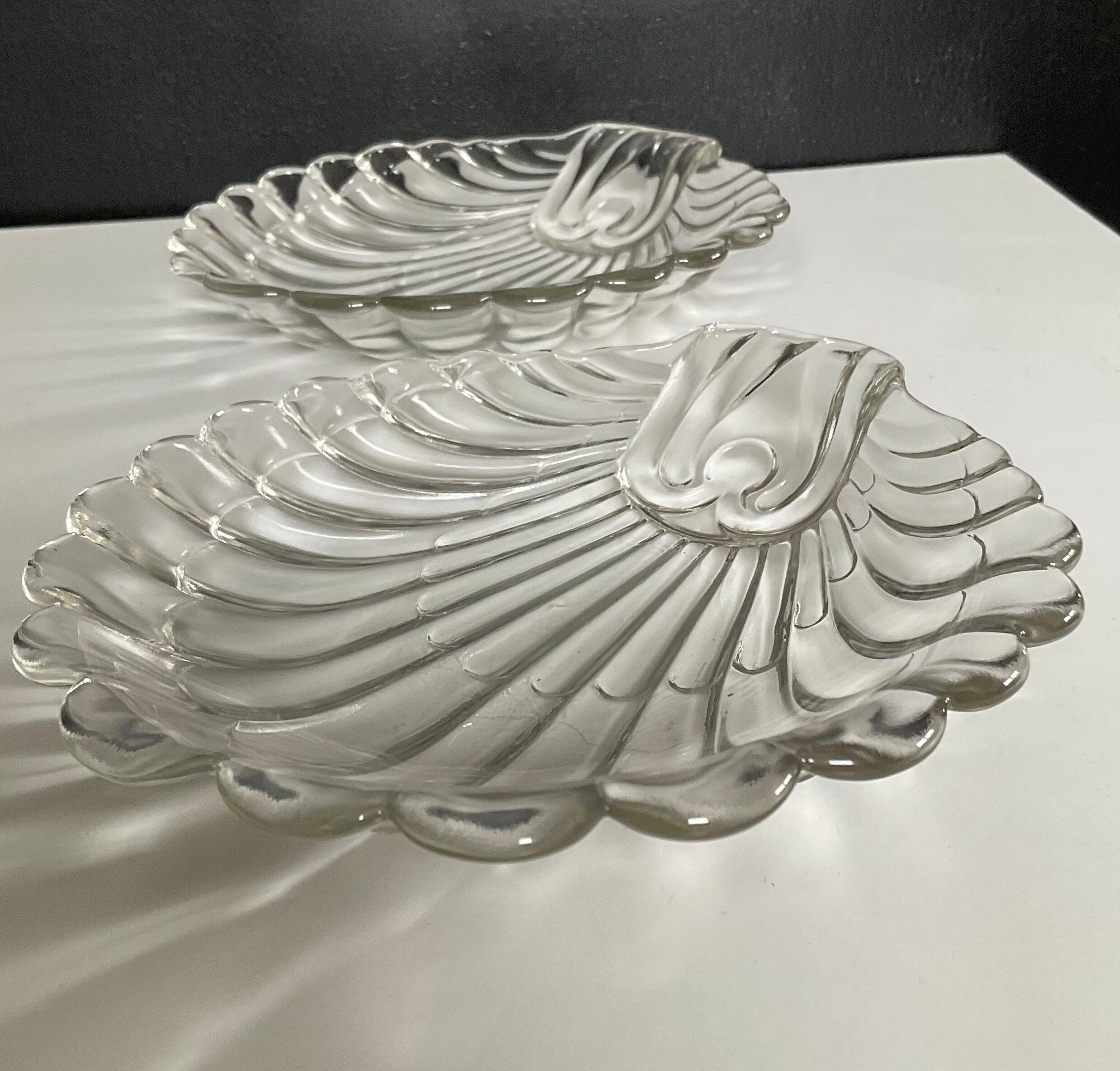 Pair of vintage shell glass trinket dishes