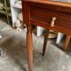 Desk, dark wood and marble side table