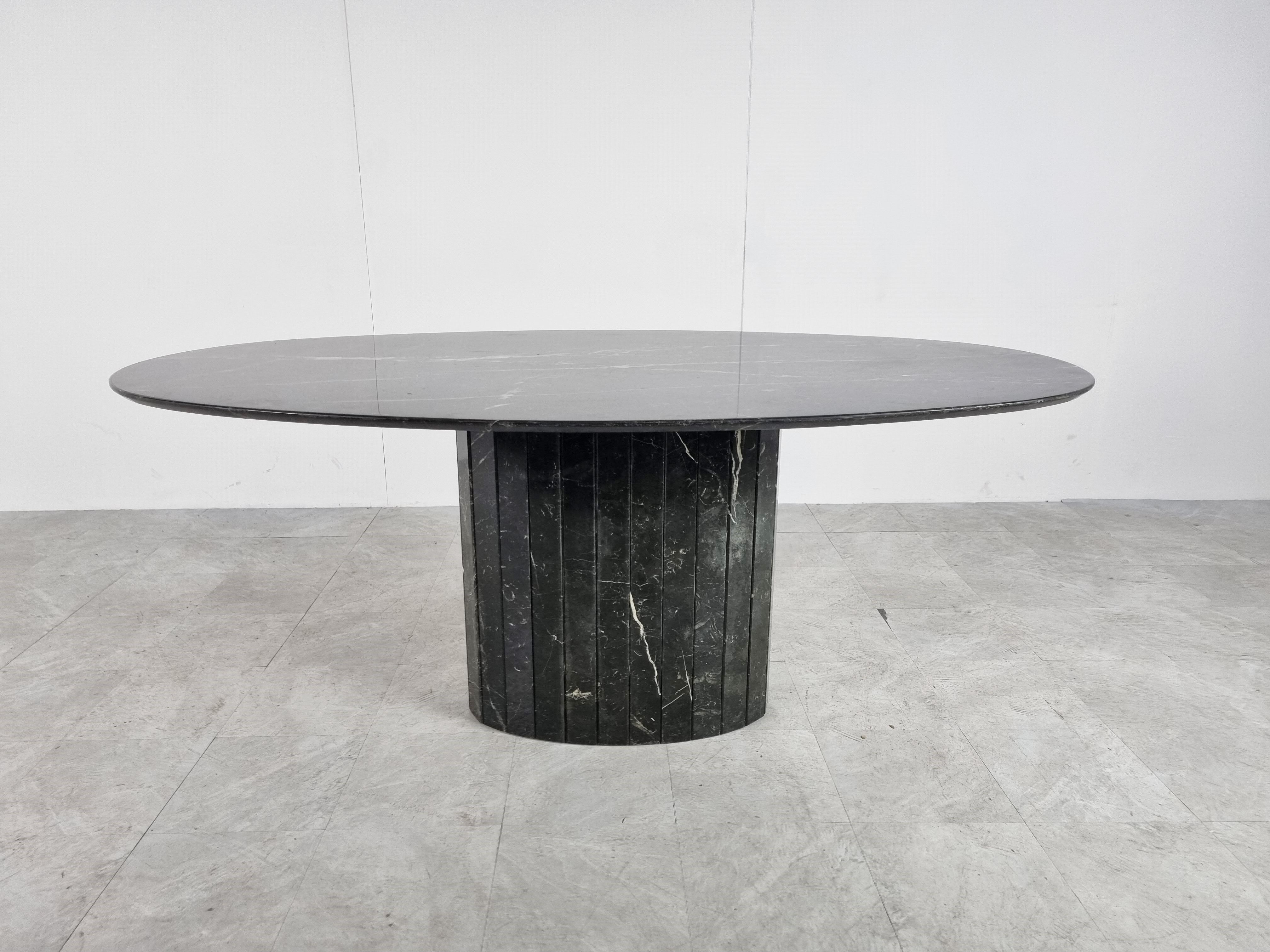 Vintage oval black marble dining table, 1970s