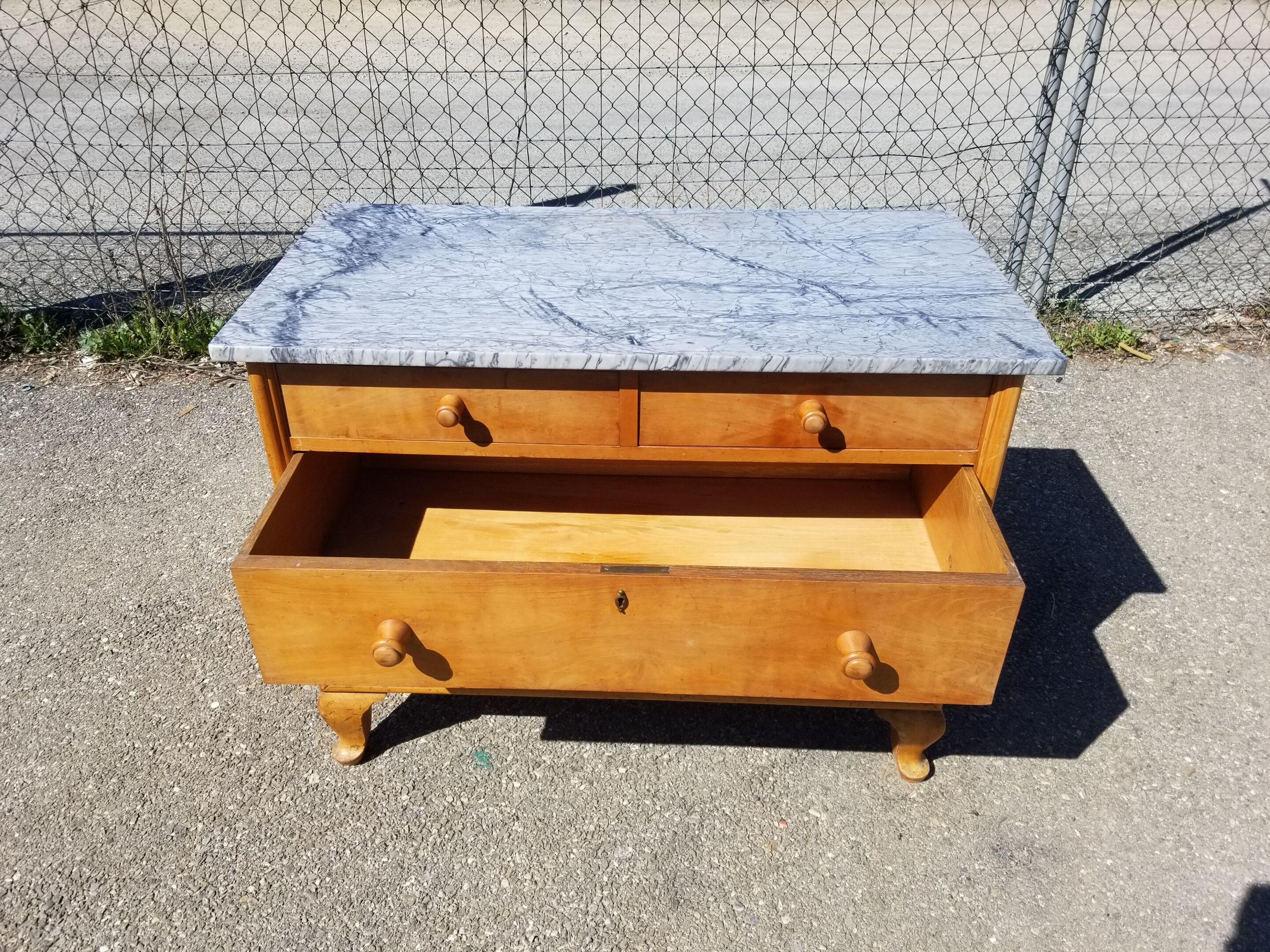 Chippendale English Commodity with Grey Marble Plateau - 50s