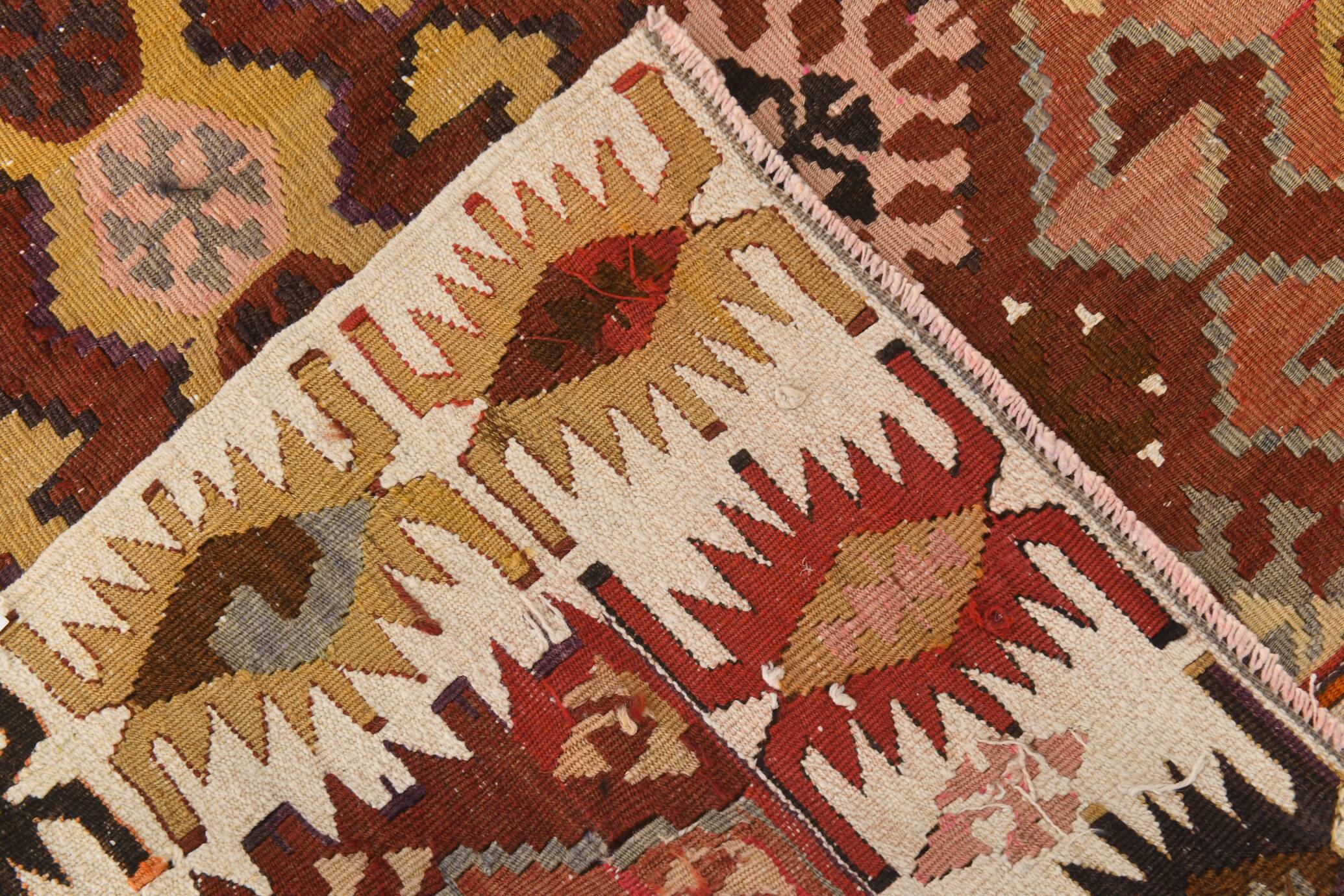 Tapis Kilim couleur terre cuite 212x438Cm, tapis en laine tissé à la main, tapis Oushak