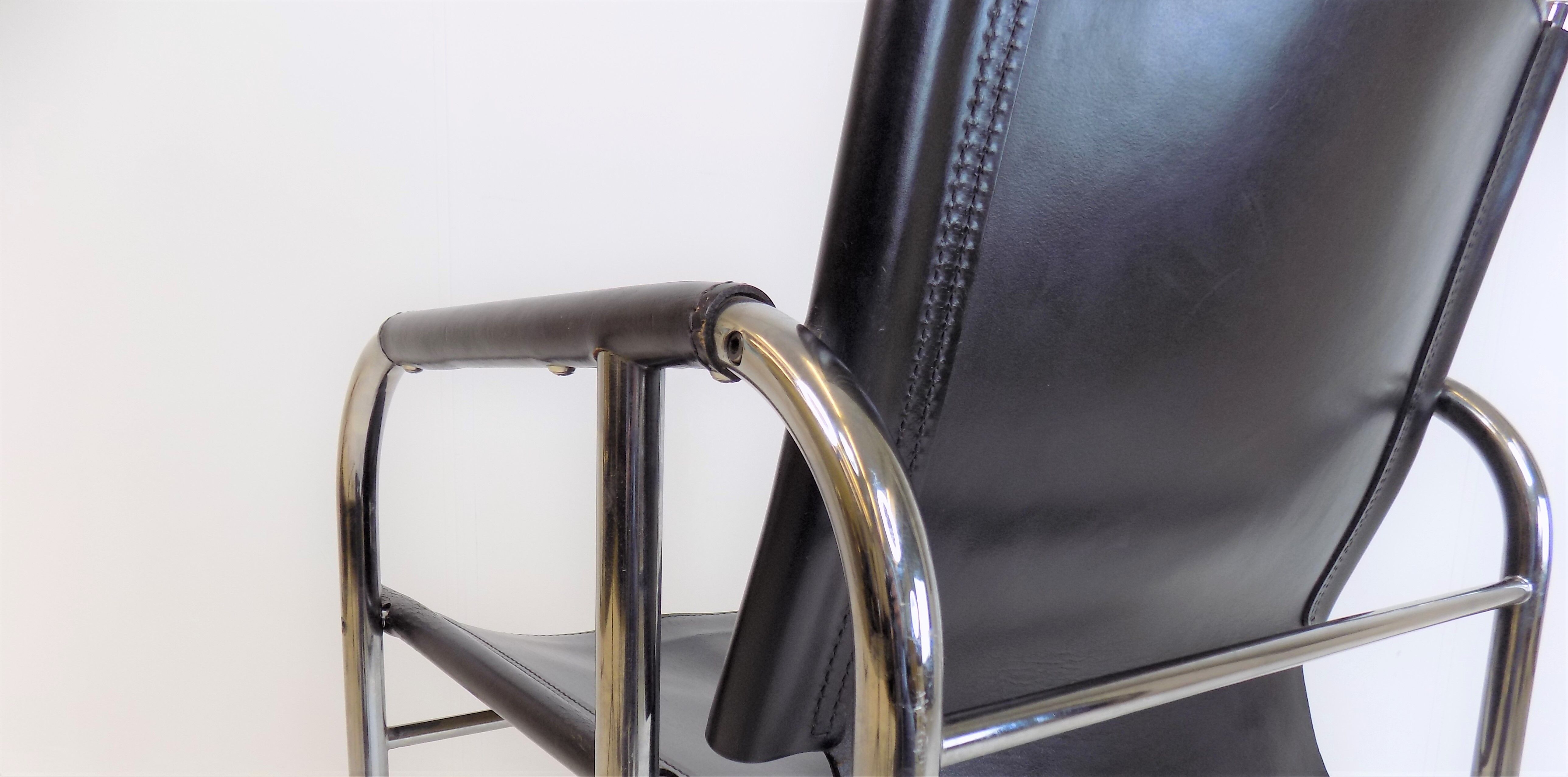 Strässle HE leather lounge chair by Hans Eichenberger