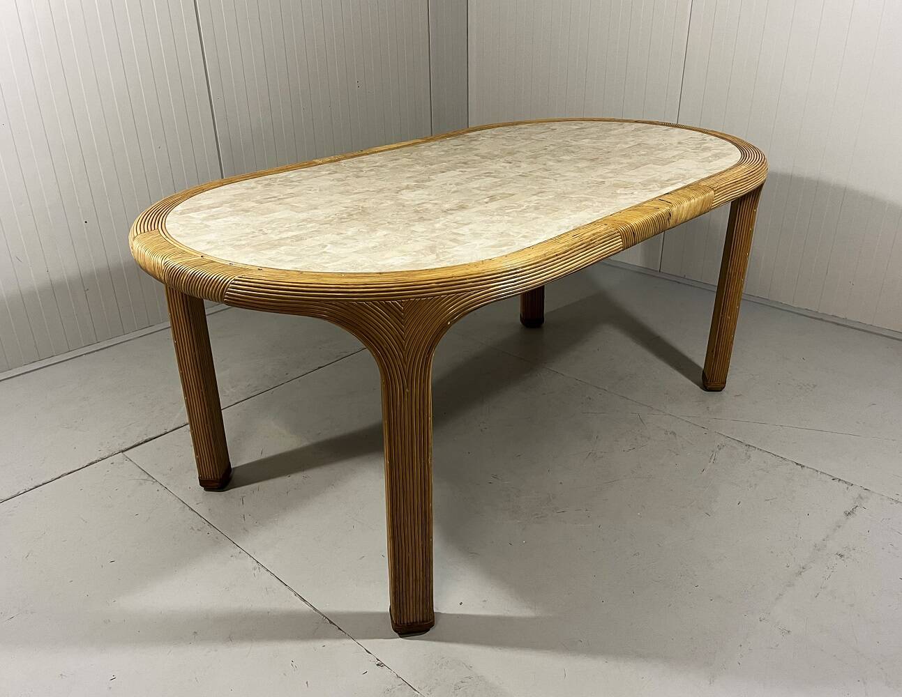 Vivai del Sud rattan & travertine dining table Italy 1960’s