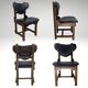 Ensemble de 4 chaises de salle à manger brutalistes en chêne et cuir, années 1960