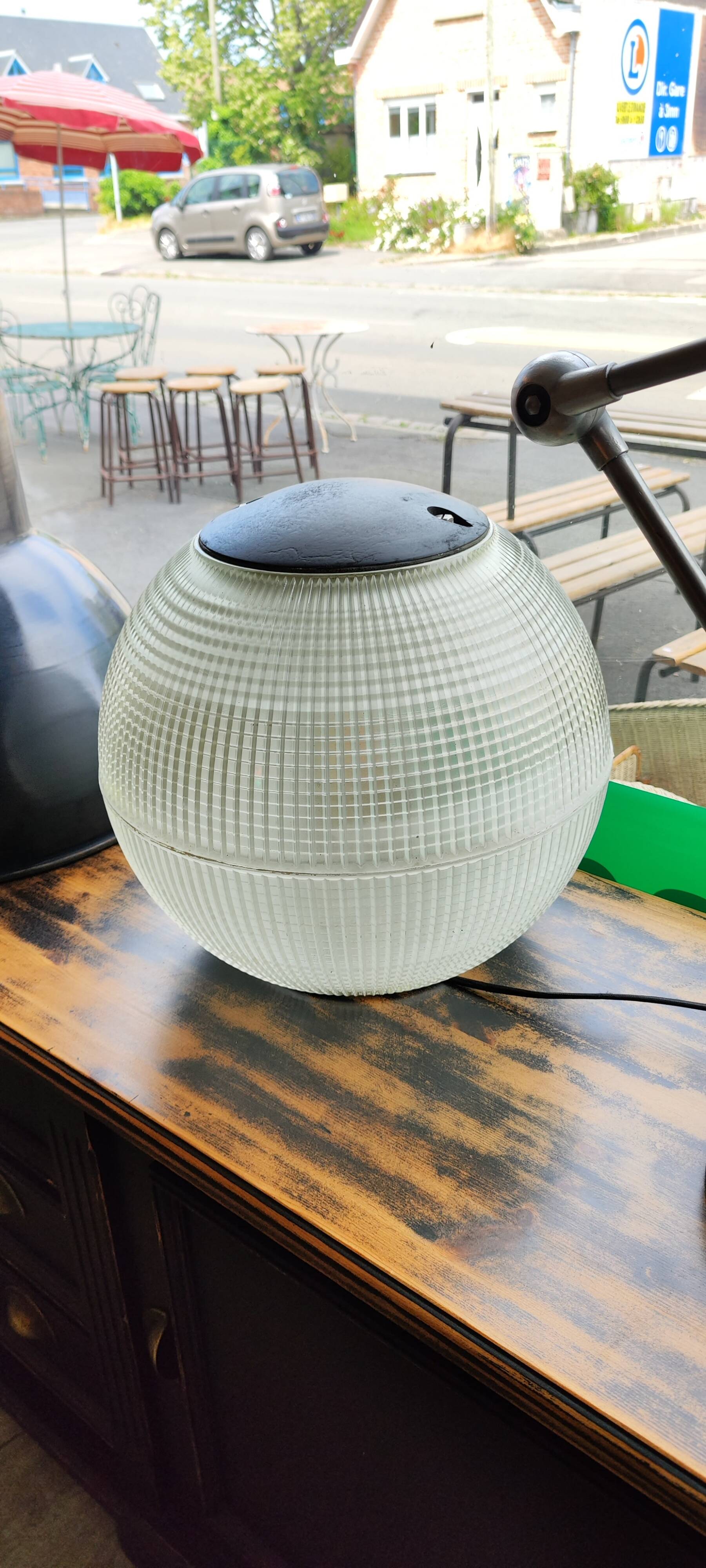 Old holophane ball industrial table lamp