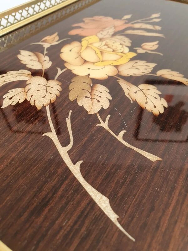 1950s marquetry and brass tabletop