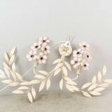 Hollywood Regency Cream White Metal Floral Leaf Wall Lamp