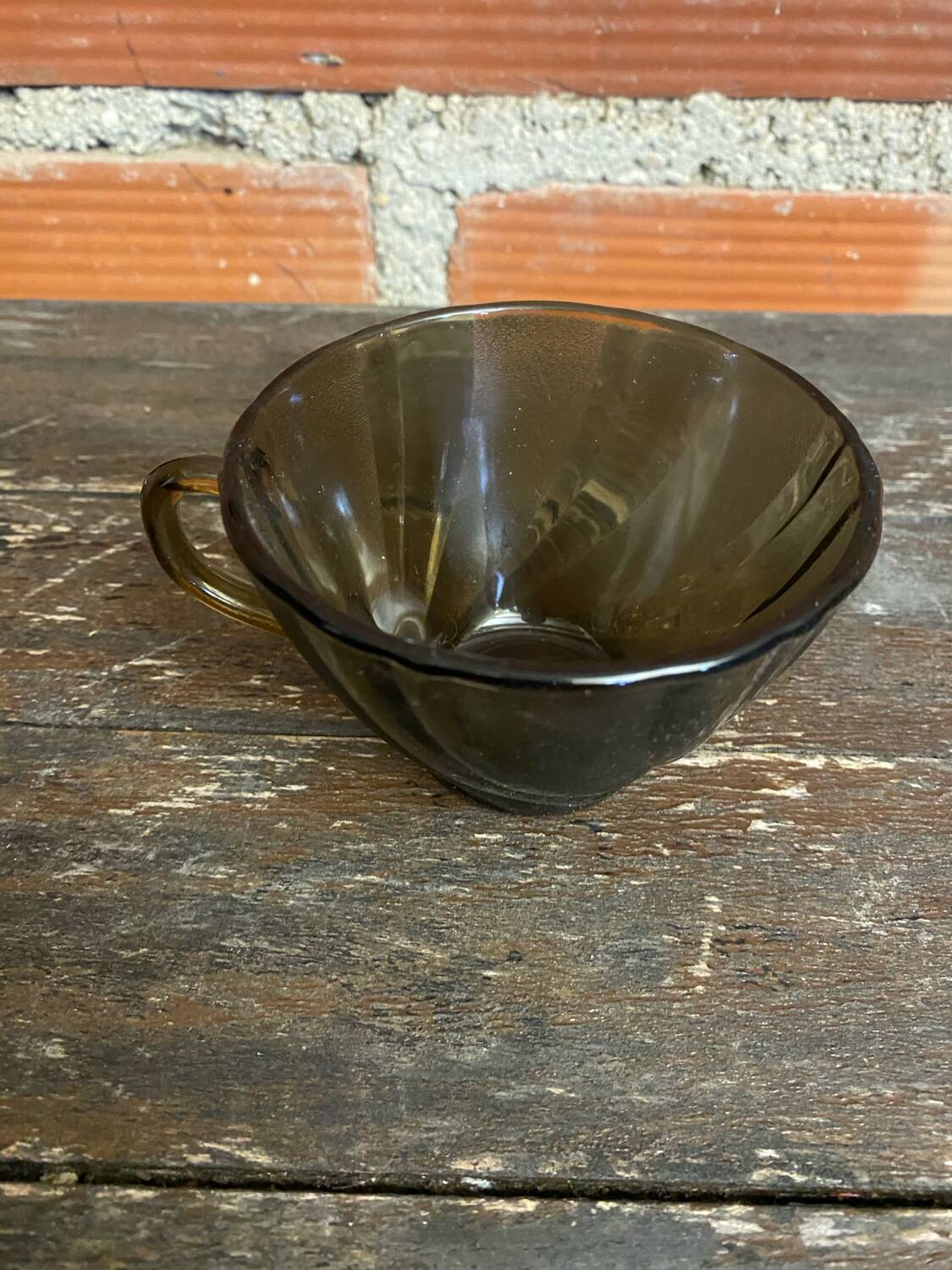 Set of 6 vintage Duralex molded smoked glass cups, art deco style