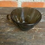 Set of 6 vintage Duralex molded smoked glass cups, art deco style