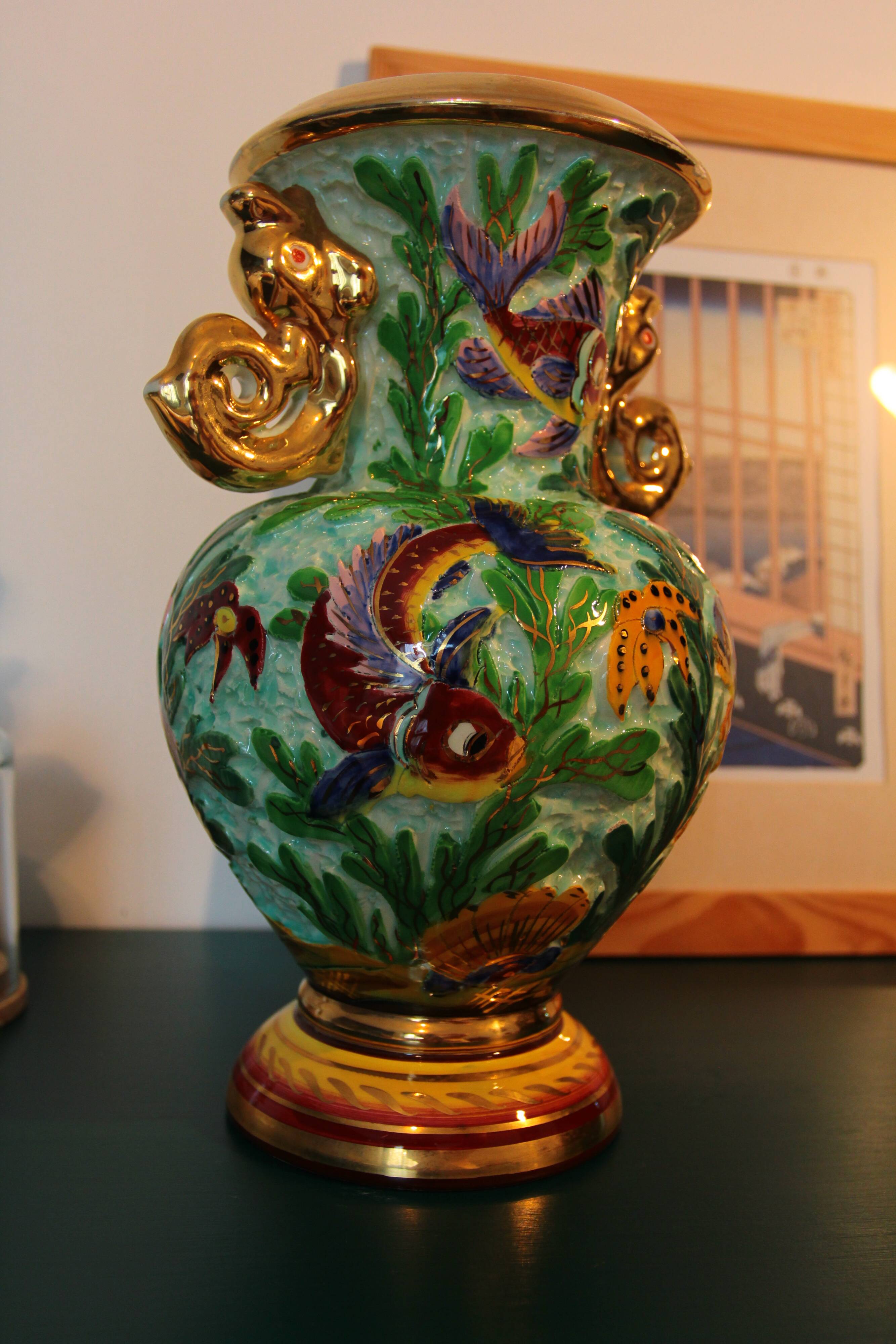 Large baluster vase with fish | Cerdazur (c. 1950-60)