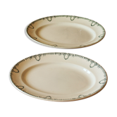 Lot 2 plats ovales Terre de Fer vert Saint Amand cygne
