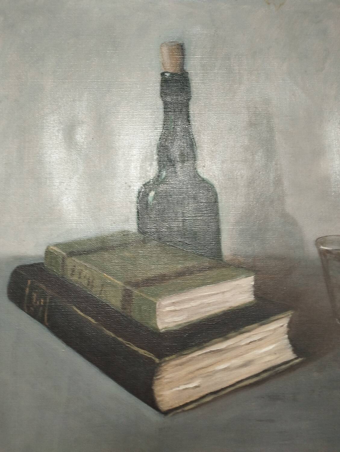 Still life canvas with bottle