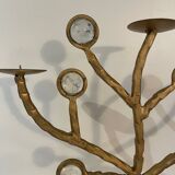 Candelabre en fer forgé et verre XXe