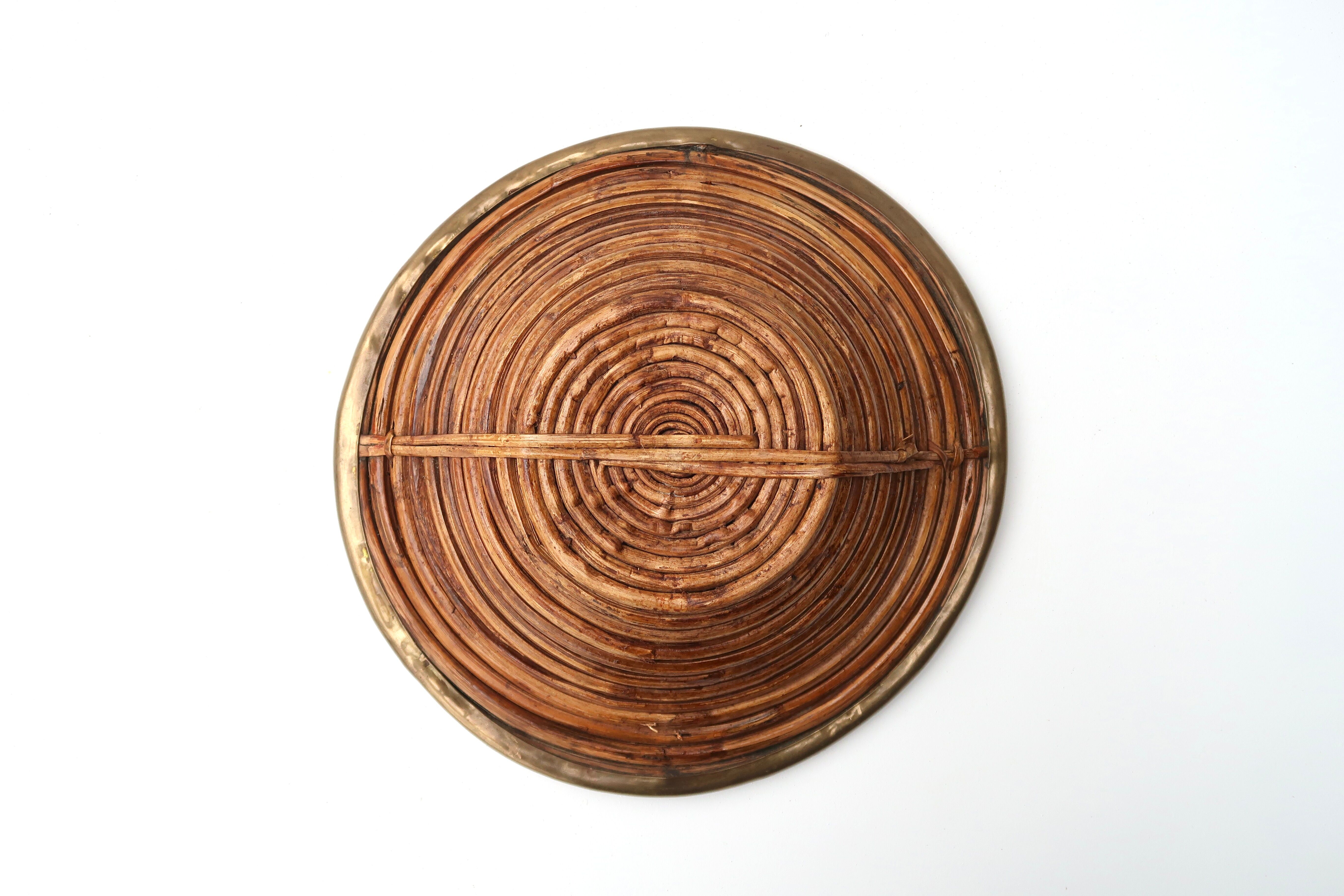 Rattan and brass fruit basket, 60s