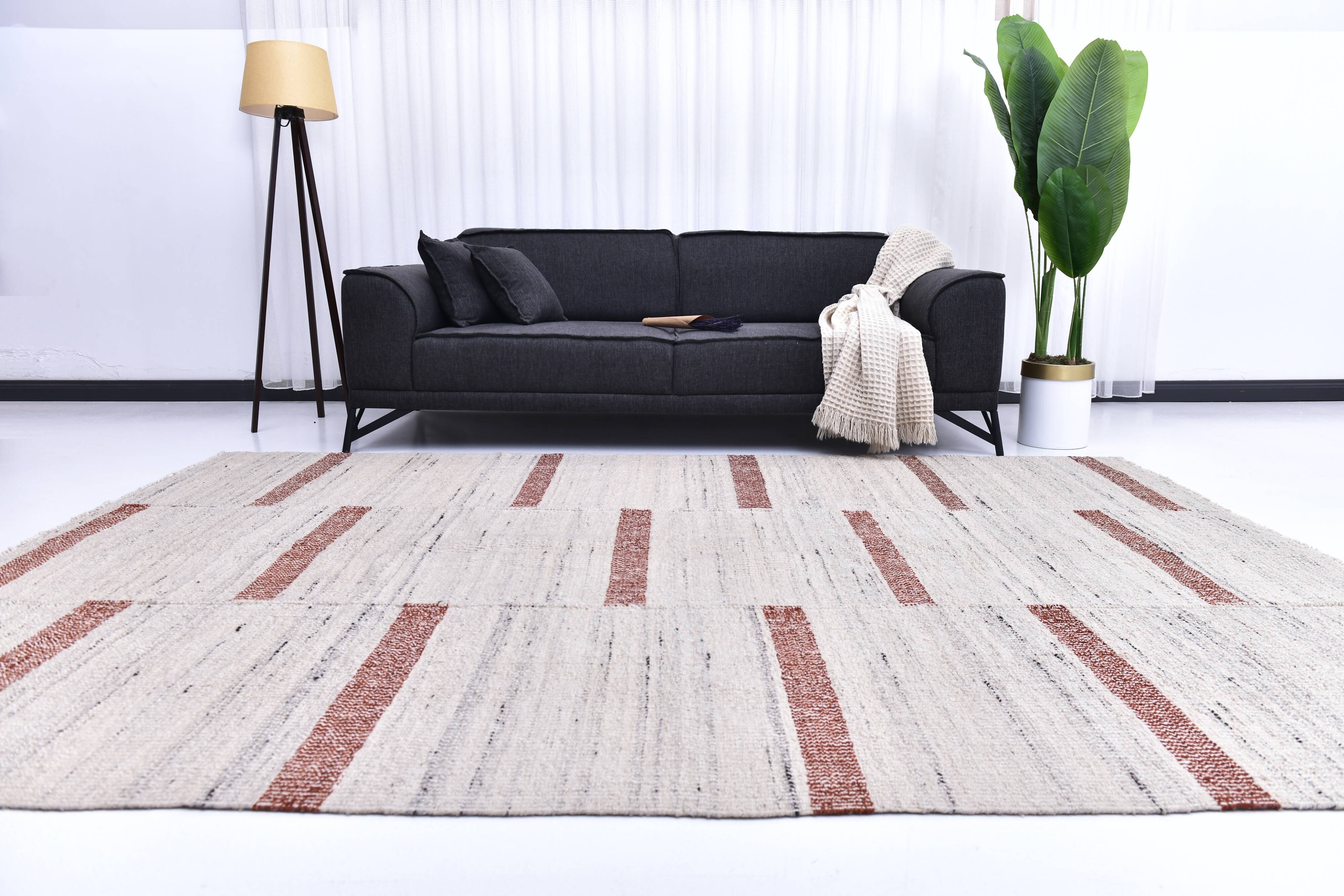 210x310 beige orange kilim rug, Beige terracota wool kilim carpet