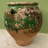 19th-century confit pot. Glazed green terracotta.