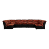 Modular Sofa Set (7 Pieces) — Velour Upholstery in Red-Orange Floral Patter