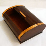 Cigarette box with wooden sliding curtain