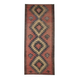 Blush Pink Vintage Kilim Runner, 1960s Geometric Wool Rug 400 x 150 cm