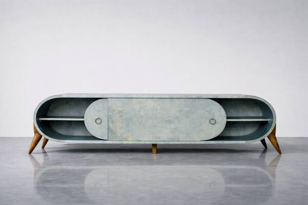 Buffet italien en bouleau turquoise de style Streamline, années 1960