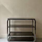 Hi-fi furniture sideboard/bar in smoked glass and chrome, 1970s design.