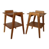 2 light oak bedside tables with two shelves from 1950.