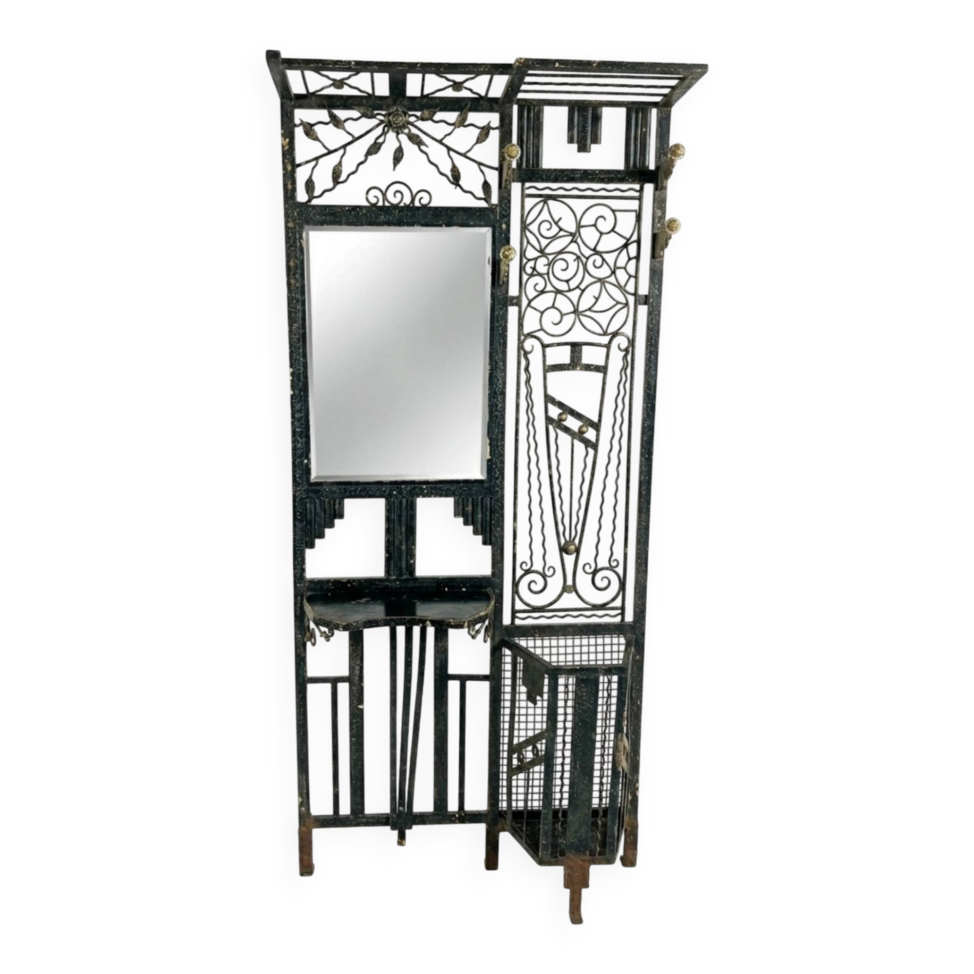 Art Deco coat rack wardrobe in wrought iron from the 1930s.