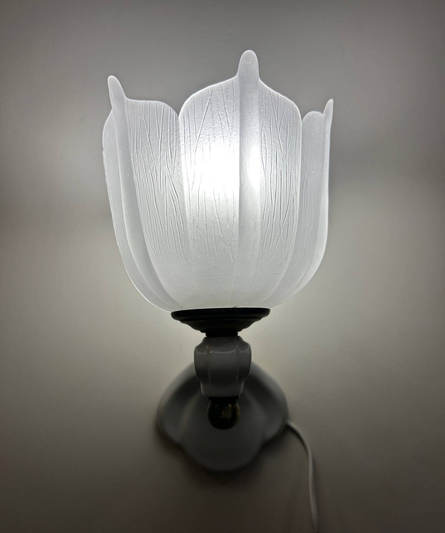 pair of ceramic and frosted glass wall lights 1950