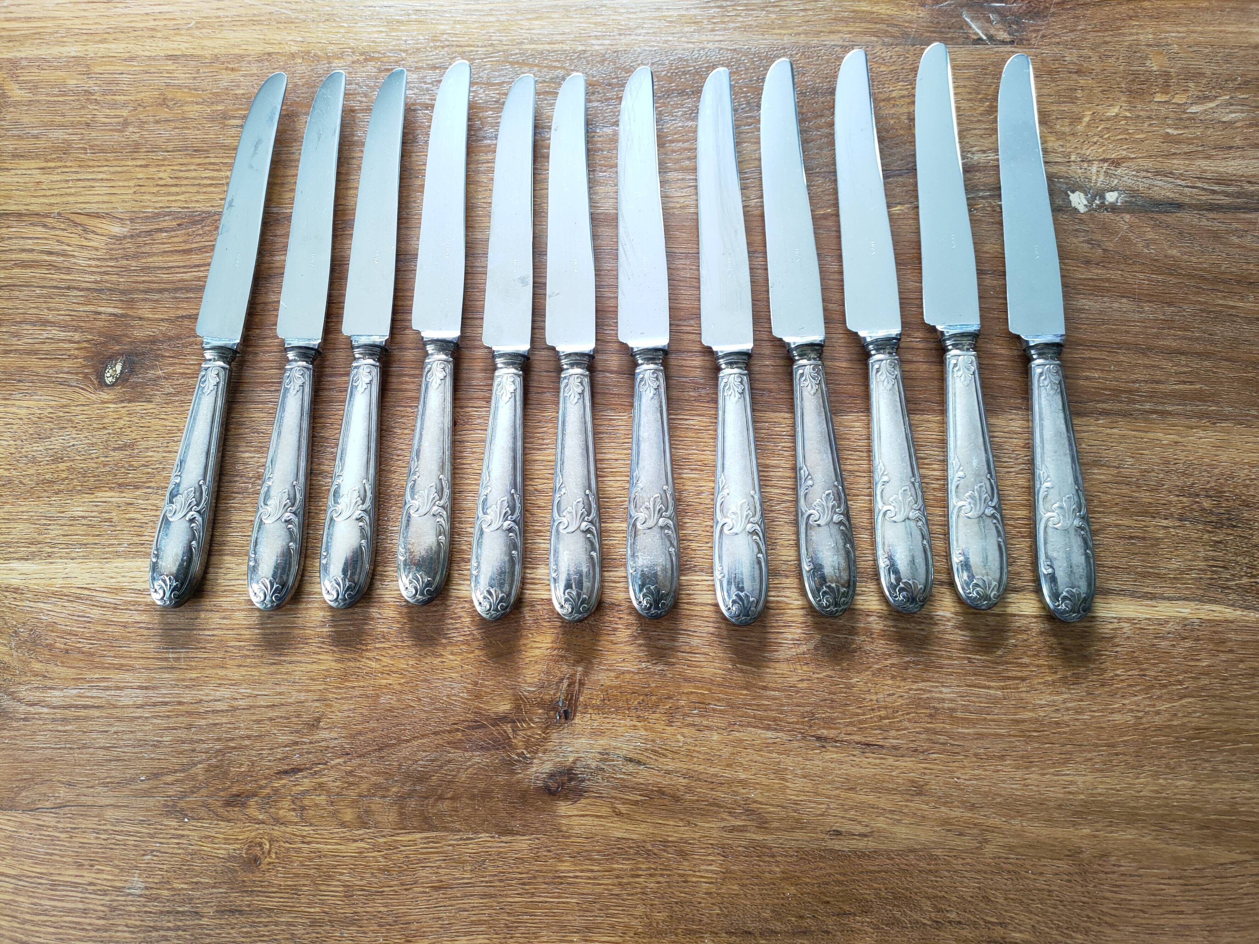 12 antique silver metal knives